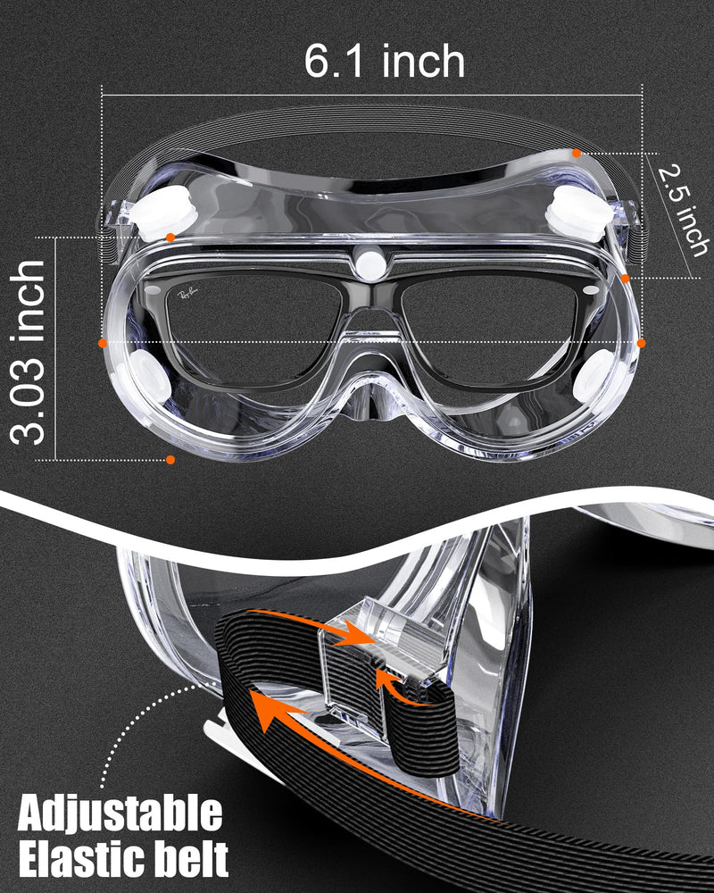 Anti-Fog Indirectly Vented Lab Safety Goggles Over Glasses 1 Pcs