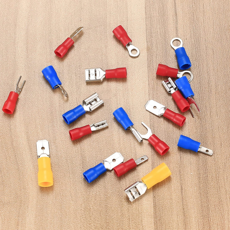 300 Pcs Electrical Connectors, Insulated Wire Cable Electrical Connectors, Fork Ring Spade Butt Quick Disconnect Crimp Terminals Lugs Set, Male/Female Wire Cable Crimp Terminals Connectors