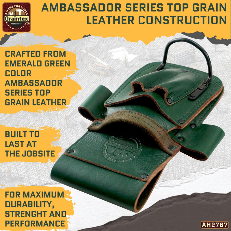 Graintex Ambassador Series 5 Pocket Multi Tool Holder, Top Grain Leather, Small Leather Pouch, Hammer Holder, Multipurpose Tool Belts for Men and Women, Ideal for Carpenters, Framers, Contractors Emerald Green