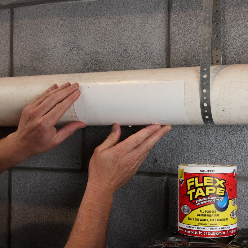 Flex Tape, Original Thick Flexible Rubberized Waterproof Tape - Seal and Patch Leaks, Works Underwater, Indoor Outdoor - Home RV Roof Plumbing and Pool Repairs, White, 4 in x 5 ft, Pack of 2