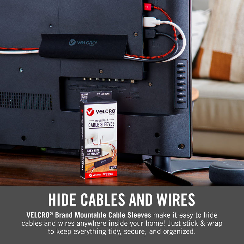 VELCRO Brand Cord Hider Wire Covers For Wall, Desk, 3-Ft Cut to Length, Mountable Cable Sleeve with Removable Adhesive. Organize Messy Cables Behind TV or Electronics, Black VEL-30799-USA 36in - Cut to Length