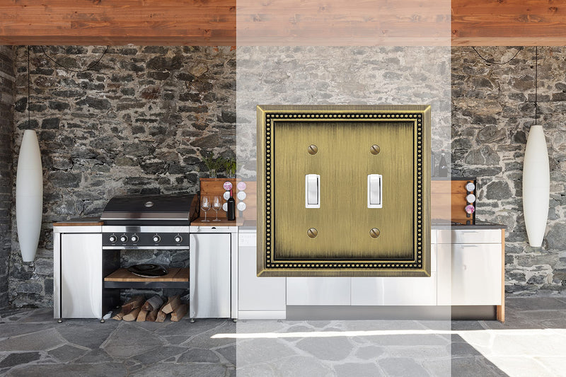 Henne Bery Sunken Pearls Heavy Duty Decorative Wall Plate Switch Plate Outlet Cover (Double Toggle, Antique Brass) Double Toggle