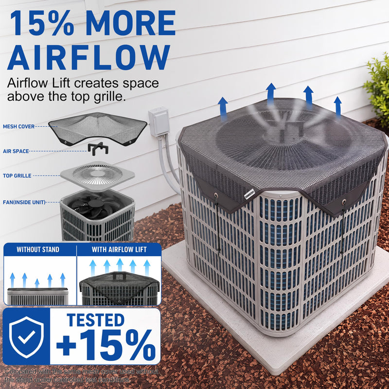 Airflow Lift Central Air Conditioner Cover for Outside 36x36 Mesh Black+Stand 36''x36''
