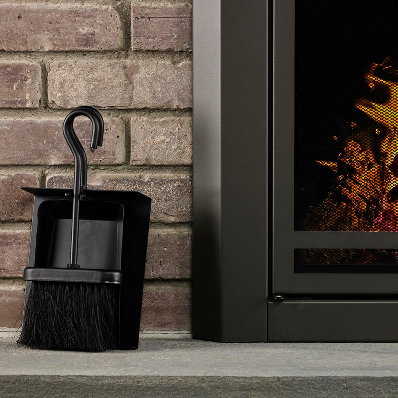 UniFlame Black Fireplace Ash Shovel and Brush Set with Pan