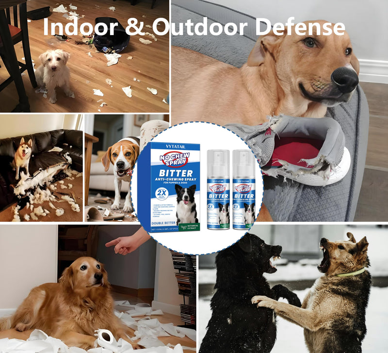 No Chew Spray for Dogs, No Chew Deterrent to Stop Chewing Furniture & Licking Hot Spots, Natural & Alcohol-Free, Indoor/Outdoor Use (2 X 3.38 fl oz)
