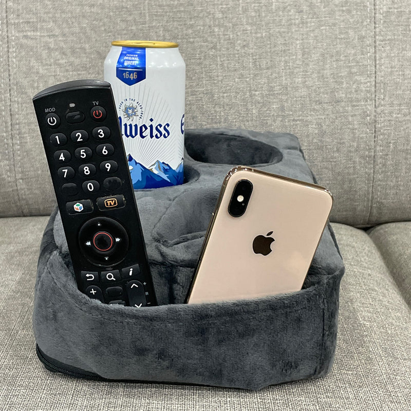 Couch Cup Holder Pillow, Couch Drinks Remotes Holder for Center of Couch, for Sofa, Bed, RV, Car (Gray) Gray
