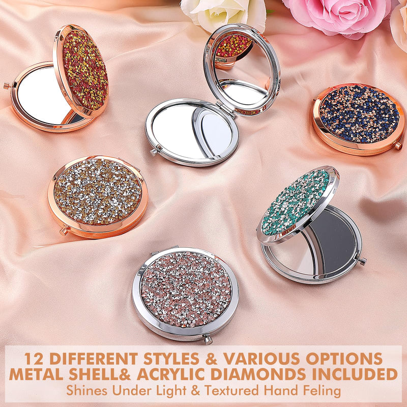 12 Pcs Small Compact Folding Pocket Makeup Mirror - Round Hand Held Mirror with 1X/2X Magnification for Women Girls Travel
