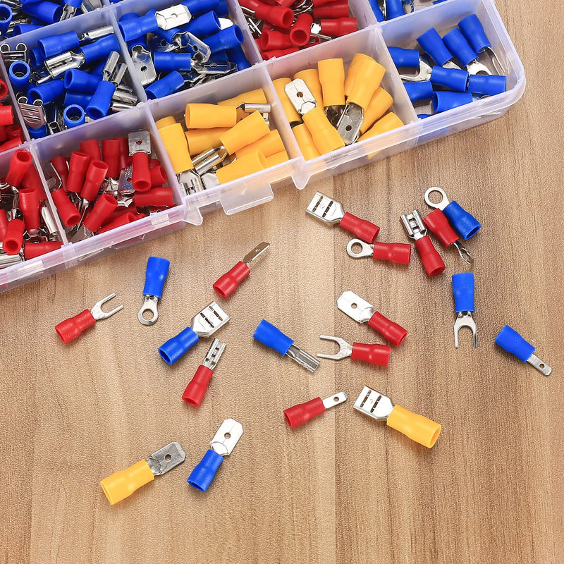 300 Pcs Electrical Connectors, Insulated Wire Cable Electrical Connectors, Fork Ring Spade Butt Quick Disconnect Crimp Terminals Lugs Set, Male/Female Wire Cable Crimp Terminals Connectors