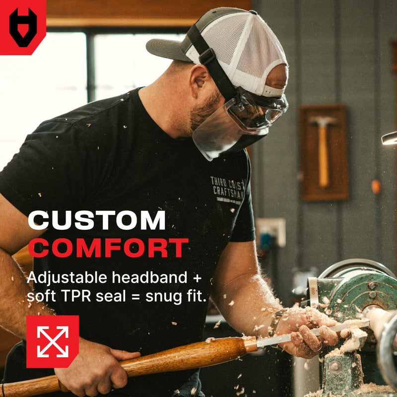 NoCry Safety Face Shield Mask for Work with Premium Anti Fog and Anti Scratch Technology — Durable ANSI Z87.1 Certified Grinding Face Shield with Extreme Impact Resistance Premium Goggles + Shield