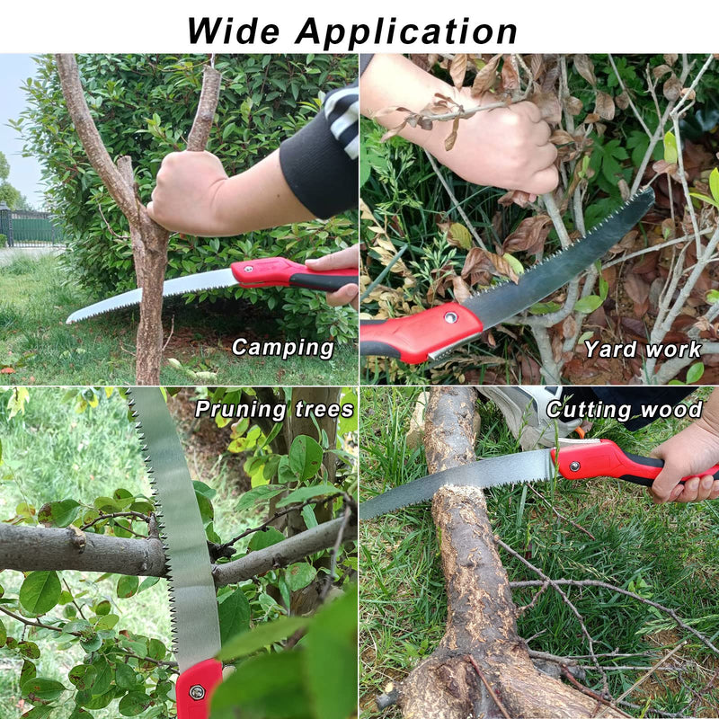 10 Inch Heavy Duty Pruning Saw, Folding Hand Saw with SK5 Curved Blade, Triple-cut Razor Teeth Used for Trees Wood Cutting Camping Gardening Work, Hiking, Landscaping, Tree Trimming 10 Inch
