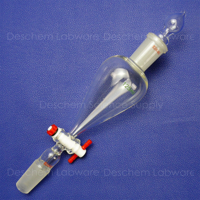 125ml,24/40,Lab Glass Pyriform Separatory Funnel,PTFE Stopcock,Ground Joints,Pear Shape 125ml