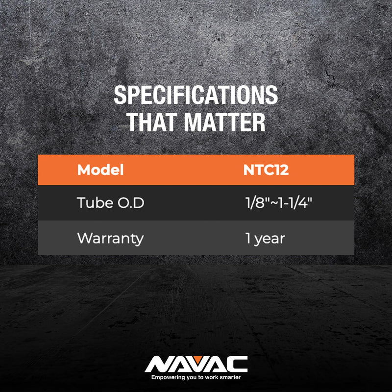 NAVAC NTC12 Tube Cutter | 1/8" to 1-1/4" Outside Diameter | 2 Sharp Cutting Blades | Ball Bearing Feature | Aluminum Alloy Copper Tube Cutter | 1 Year Warranty 1-1/4 Max OD