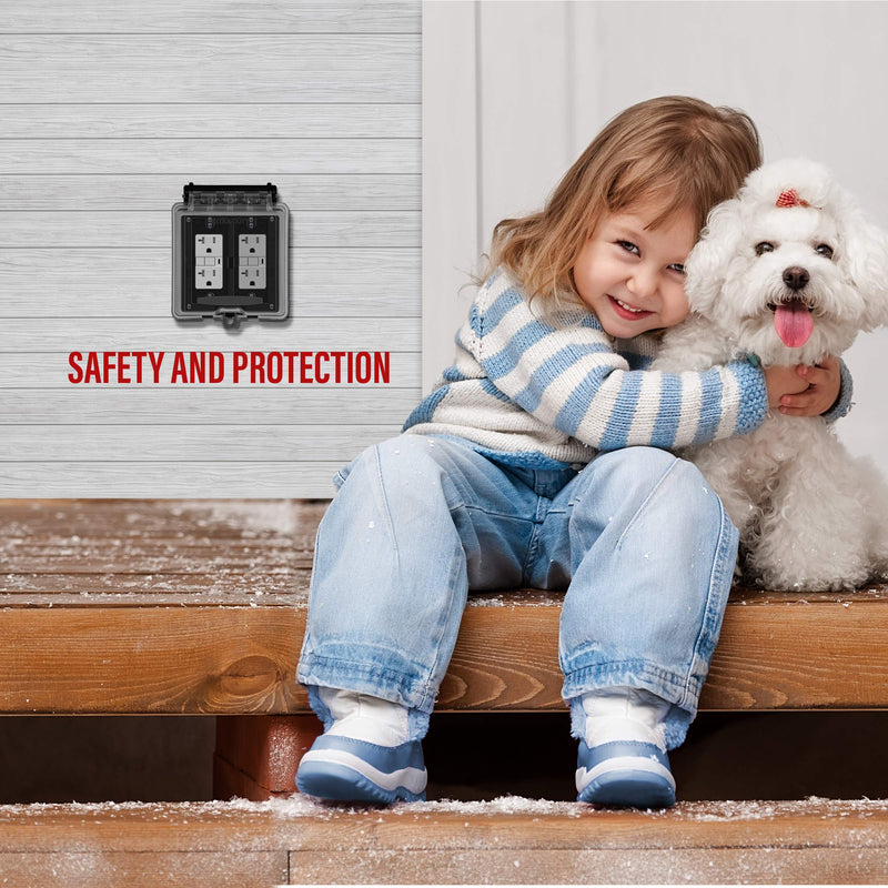 ENERLITES 2-Gang Weatherproof Outdoor Outlet Cover Extra-Duty in-Use Outlet Cover, Outdoor Decorator/GFCI Receptacle Outlets, 6.1” H x 5.2” W x 2.5” D, IUC2V-D, Clear