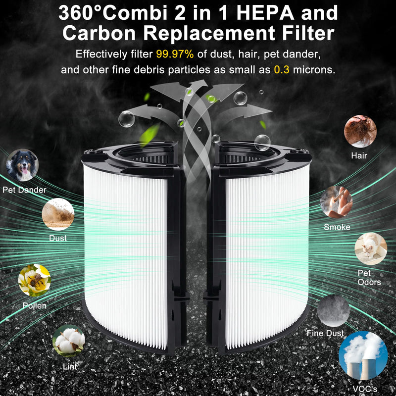 360° Combi 2 in 1 Carbon Replacement Filter Compatible with Dyson HP1 TP06 HP06 PH02 PH01 PH03 PH04 HP09 TP09 HP07 TP07 TP10 HP10 Air Purifier, Activated Carbon Filter #965432-01, 1Pack Black