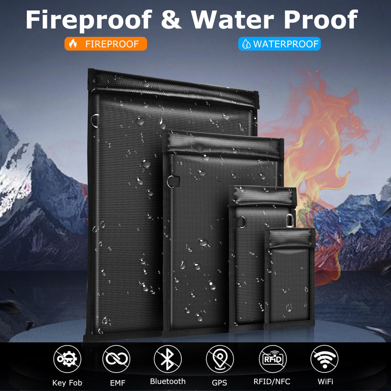 4 Pack Faraday Bags for Phones,RFID Key Fob Blocker Pounch Fireproof&Waterproof&EMP Proof Go Dark Bag for Cell Phone Block Signal and Anti-Tracking 4
