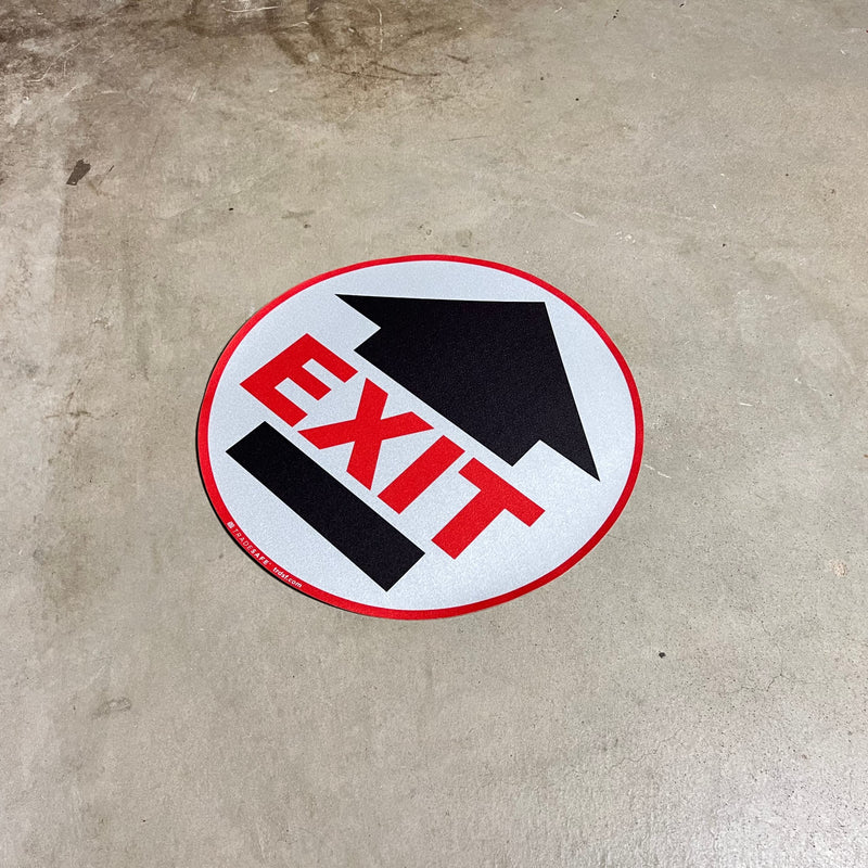 TRADESAFE Exit Anti-Slip Floor Sticker - Emergency Exit Sign Floor Decal, Peel and Stick Adhesive Vinyl Sign, ANSI-Compliant, 17” Diameter Round Sticker