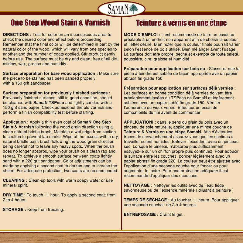 SamaN Interior One Step Wood Seal, Stain and Varnish –Oil Based Odorless Dye - Protection for Furniture and Fine Wood (Antique SAM-301, 32 oz) 1 Quart Antique