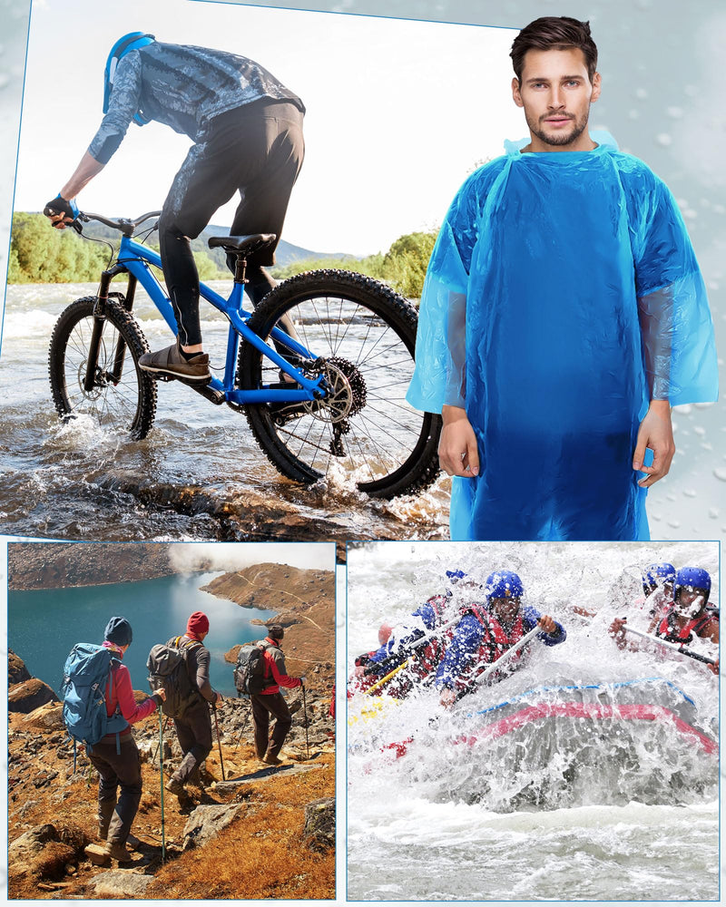 JaGely 120 Pack Disposable Rain Ponchos for Adult Family Pack Bulk Wedding Homeless Care Emergency Travel Hooded Raincoat Blue - NewNest Australia