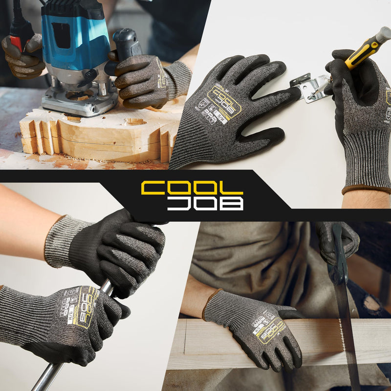 COOLJOB ANSI A7 Cut Resistant Gloves, Cut Proof Work Gloves with Grip, Touchscreen, for Men and Women, Used for Construction, Warehouse, Glass Handling, Wood Work, Grey XLarge, 3 Pairs X-Large A7 Pack of 3