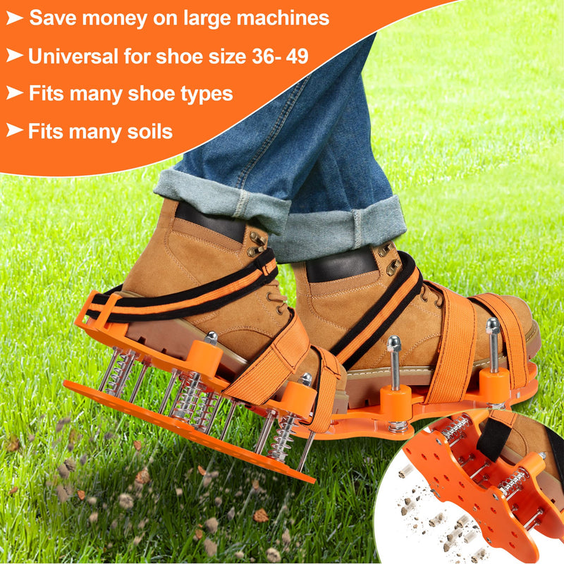 NAZZO Double Layer Lawn Aerator Shoes, Springs Design, Not Stained with Soil and Leaves, Soil Yard Aerator Tool for Aerating Patio Garden, Orange, Registered Patent