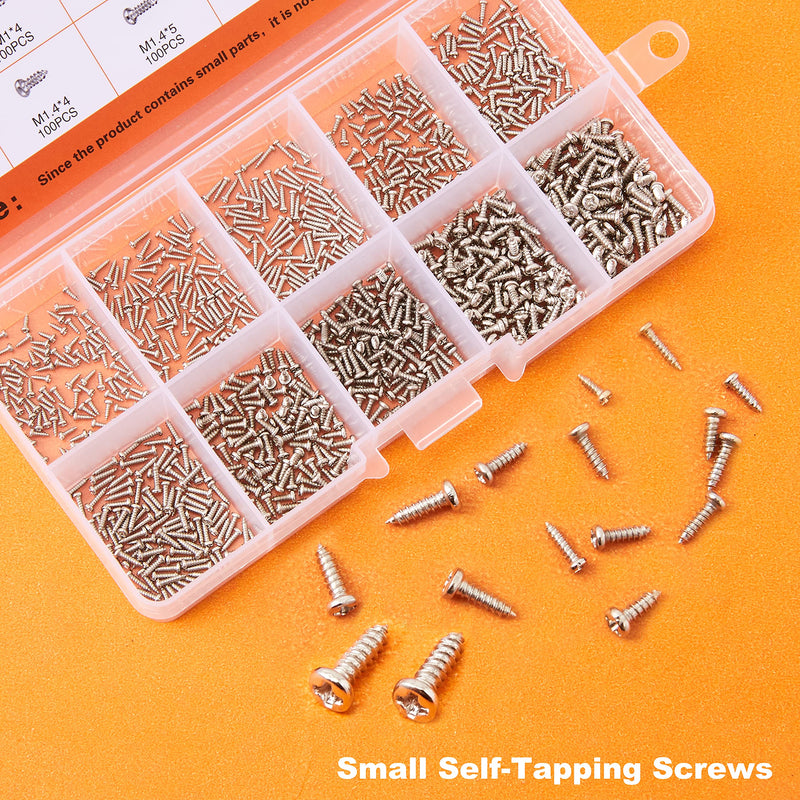 1000Pcs mini screw kit M1 M1.2 M1.4 M1.7 Phillips pan Head Micro Screws Self-Tapping Electronic small metric screw PA Nickel-Plated Silver