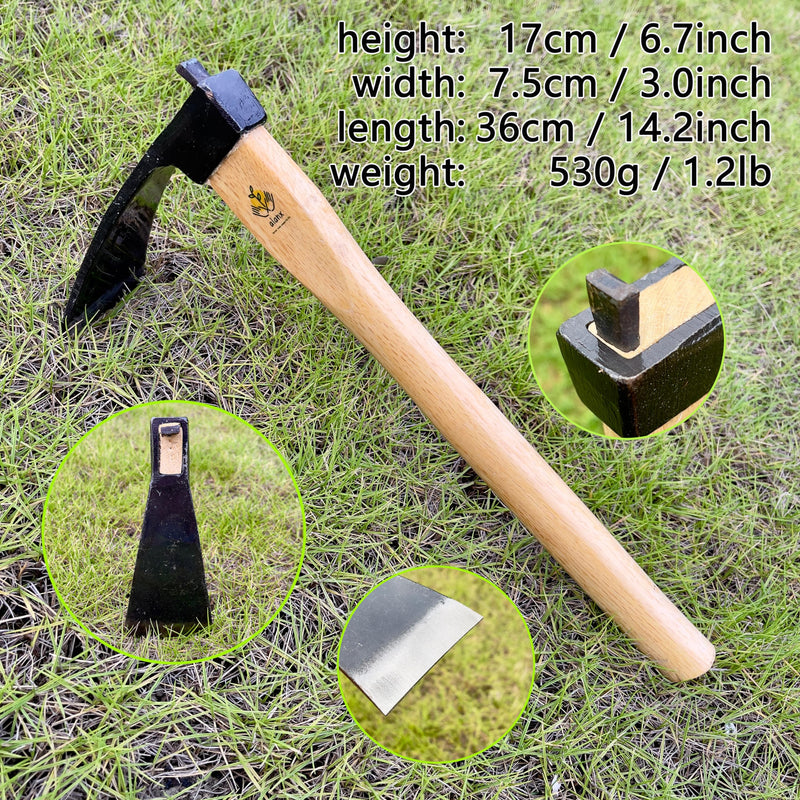 14 Inch Wide Hoe, Heavy Duty Hoe, Japanese Carbon Steel Wide Hoe with Oak Wooden Handle, Without Welding, Garden Hoe for Digging, Weeding, and Planting