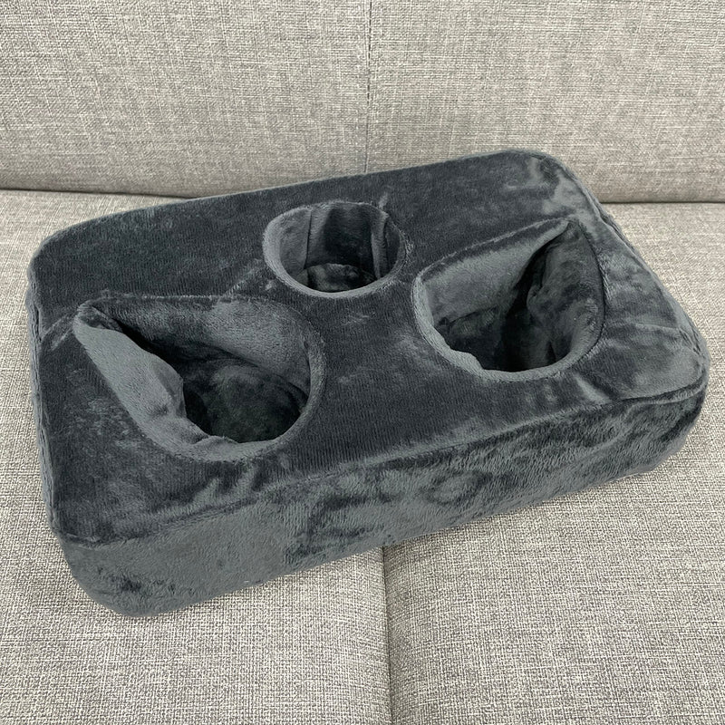Couch Cup Holder Pillow, Couch Drinks Remotes Holder for Center of Couch, for Sofa, Bed, RV, Car (Gray) Gray