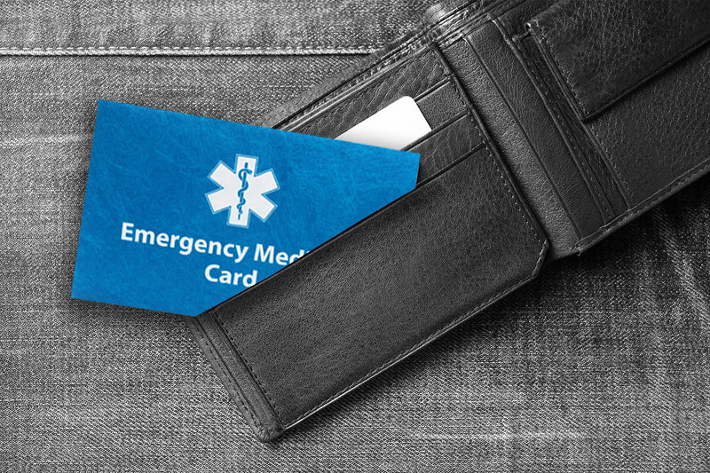 Emergency Medical Alert Informations ID Wallet Cards with Protective Tyvek Sleeves – Recognizable Star of Life Symbol for First Responders, Pocket Size, Pack of 4