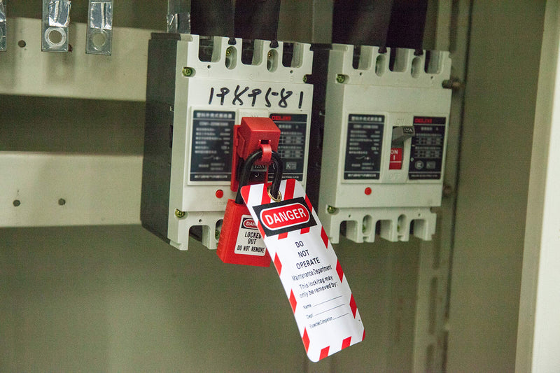 Clamp-On Breaker Lockout for 120/277V,Pack of 1 Red Nylon