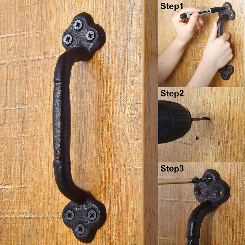 WEBI Barn Door Handle,9 Inch Cast Iron Gate Handle,Rustic Metal Fence Handle Gate Pull Garage,Black,2 Packs 2 Pack Rustic Black