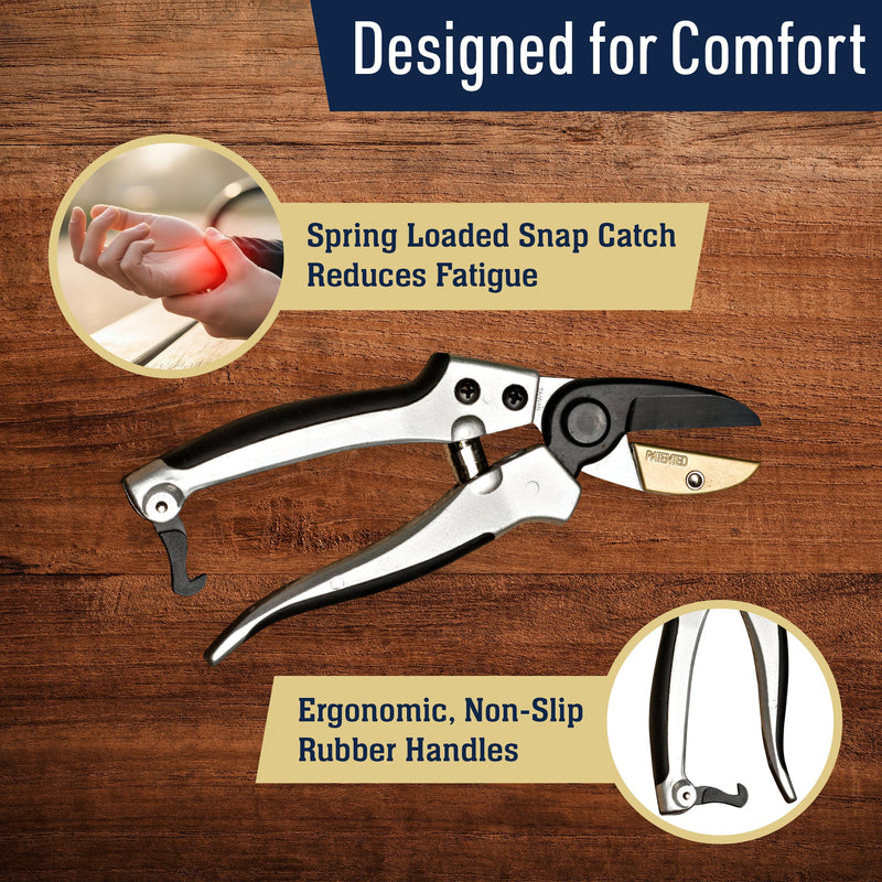 Anvil Pruning Shears for Gardening - 7.75” Heavy Duty Branch Cutter Garden Shears with Rubber Grips for Dry Stems or Small Wood Branches - Hand Pruners for Gardening Tools by Kings County Tools 8" Anvil Pruner