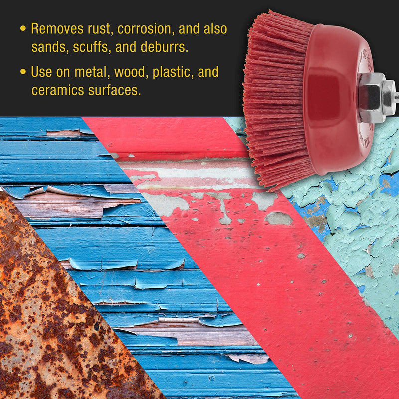 Dura-Gold 4" Abrasive Filament Nylon Bristle Cup Brush - Coarse Sanding Scuffing Brush, 5/8" 11 Thread, 1/4" Drill Arbor - Remove Rust, Corrosion, Paint - Surface Prepping for Truck Bed Liner Coatings 4-inch