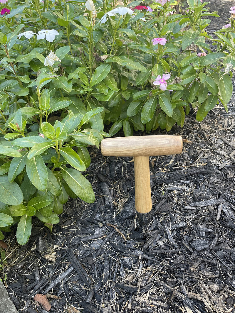 Garden Guru Steel Dibber Planter Tool for Planting Seeds & Bulbs - High Carbon Steel & Comfortable Wood Carved Handle - for Consistent Planting Flowers Tulips, Daffodils, Dahlias 1 Pack