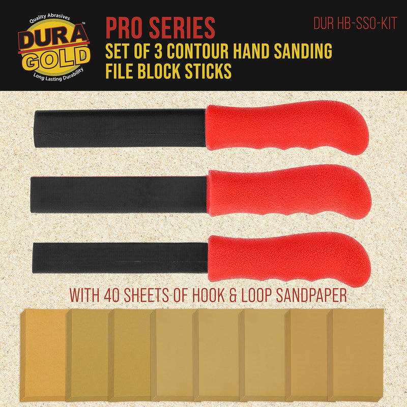 Dura-Gold Sanding Stick Kit with Ergo Handle Red Oval with 40 sheet Sandpaper Starter Kit