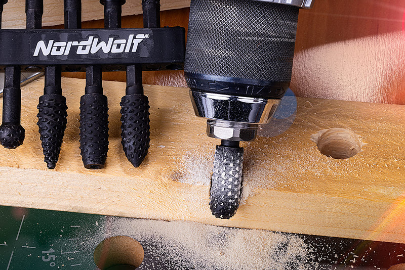 NordWolf 10-Piece Rotary Burr Wood Carving Rasp Files Set, with 1/4" Hex Shank for Wood & Rubber Deburring, Shaping and Grooving - NewNest Australia