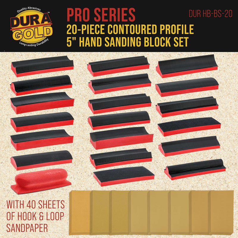 Dura-Gold 20-Piece Contoured Profile 5" Hand Sanding Block Set with 40