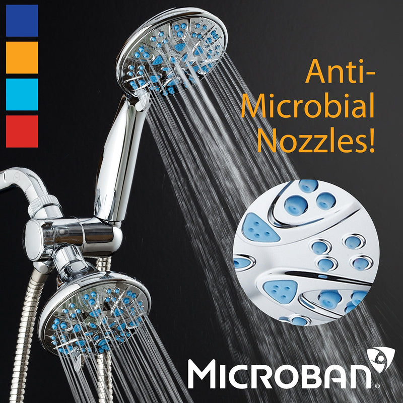 AquaDance for California - Premium High Pressure Antimicrobial 30-setting 3 Way Dual Handheld Shower Head Combo, Stainless Steel Hose, Water Diverter - Chrome Finish 1.8 Gallons Per Minute Chrome / Aqua Blue Jets