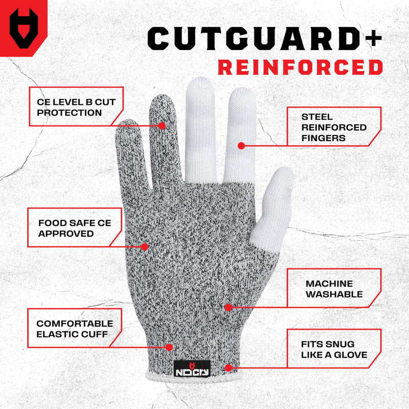 NoCry Cut Resistant Work Gloves for Women and Men, with Reinforced Fingers; Comfortable, 100% Food Grade Kitchen Cooking Hand Protection; Ambidextrous Safety Gear for Cutting;Level 5 Protection 3-pack Large Reinforced (Grey)