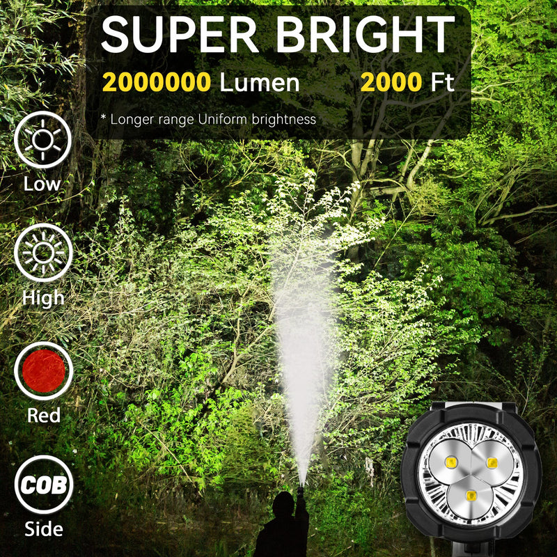 Rechargeable Spotlight Flashlight, Super Bright 3 LED 2000000 Lumen Long Lasting Handheld Spot Light Spotlight for Hunting Boating Camping Black