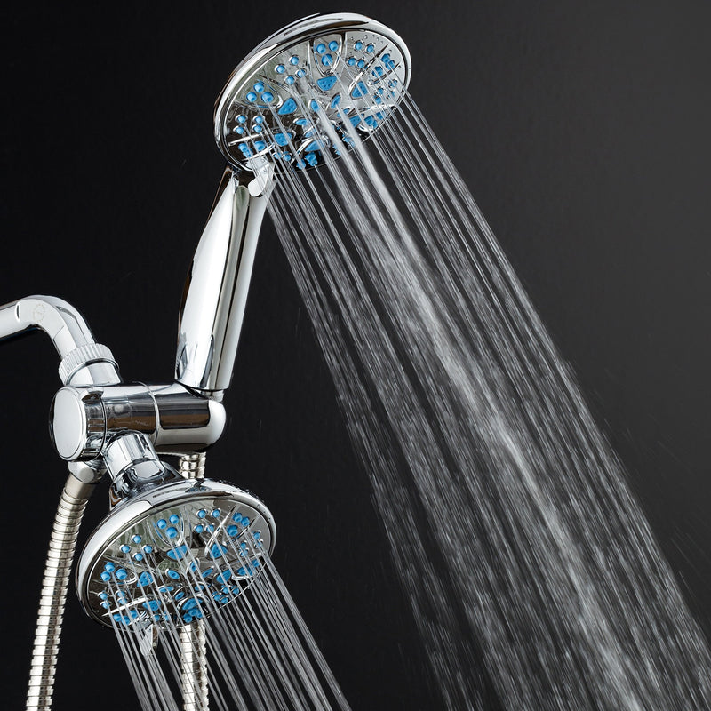 AquaDance for California - Premium High Pressure Antimicrobial 30-setting 3 Way Dual Handheld Shower Head Combo, Stainless Steel Hose, Water Diverter - Chrome Finish 1.8 Gallons Per Minute Chrome / Aqua Blue Jets