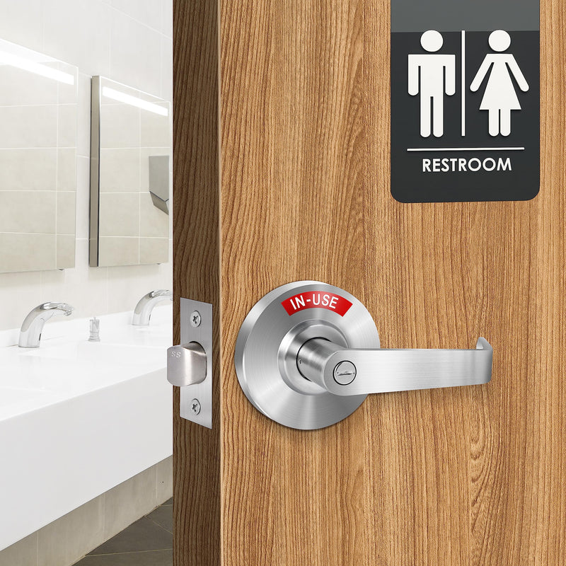 Privacy Indicator Door Lock Inuse or Vacant, Occupied Bathroom Door Handle, Commercial Large Door Lever Deadbolts, ANSI Grade2, Perfect for Restrooms, Office Buildings, Bars (Satin Chrome) Satin Chrome