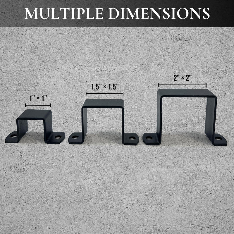 2x2" Square Tube Strap Clamp, Powder Coated Black, bracket clamp U-type - 4-Pack 2"x2"