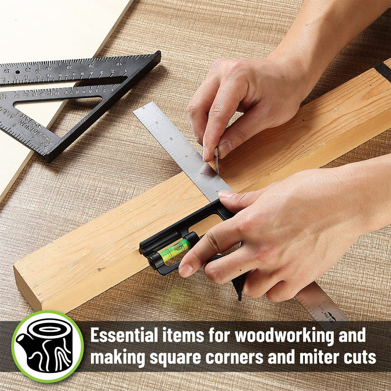 Mr. Pen- Rafter Square and Combination Square Tool Set, Black, 7" Square, 12" Aluminum Carpenter Square, Framing Square, Square Tool, Woodworking Square, Combo Square, 7 Inch