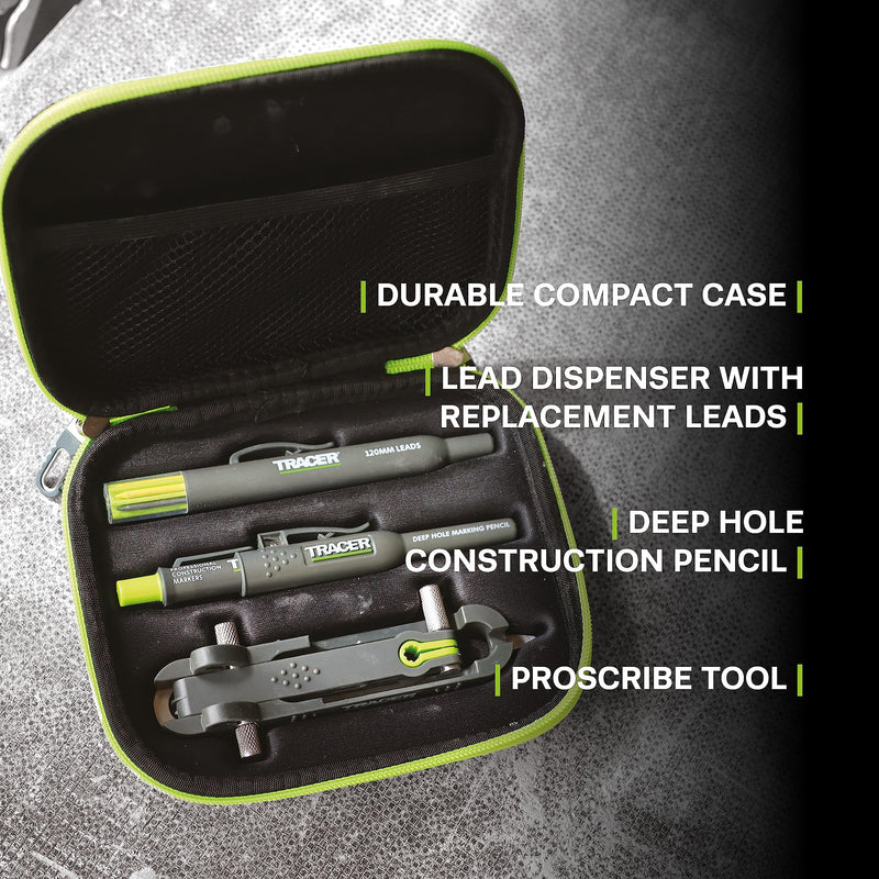 Tracer ProScribe Tool with Deep Hole Pencil, 6X Replacement Lead Holster and Carry Case (Multi-Function Scribe Tool) Scribe + Pencil +Lead