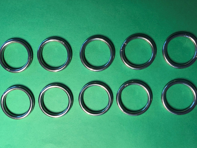 US STAINLESS 10 Pieces Stainless Steel 316 Round Ring Welded 3/16" x 1 3/16" (5mm x 30mm ID) Marine Grade