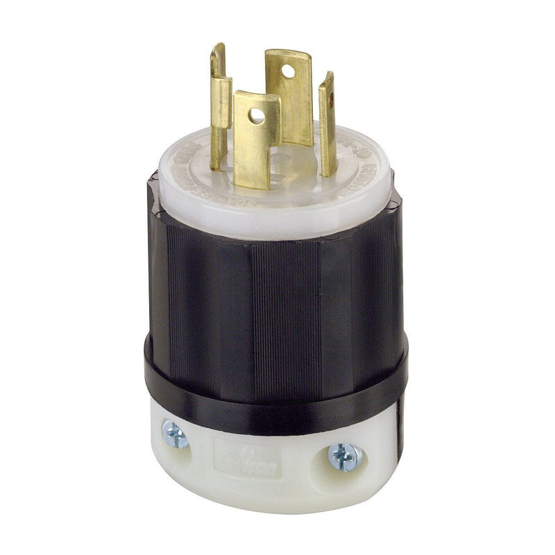 Leviton 2711 30 Amp, 125/250 Volt, NEMA L14-30P, 3P, 4W, Locking Plug, Industrial Grade, Grounding - Black-White