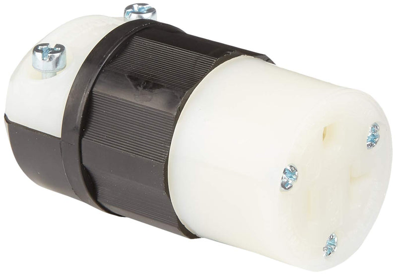 Leviton 5369-C 20 Amp, 125 Volt, Connector, Industrial Grade, Straight Blade, Grounding, Black-White