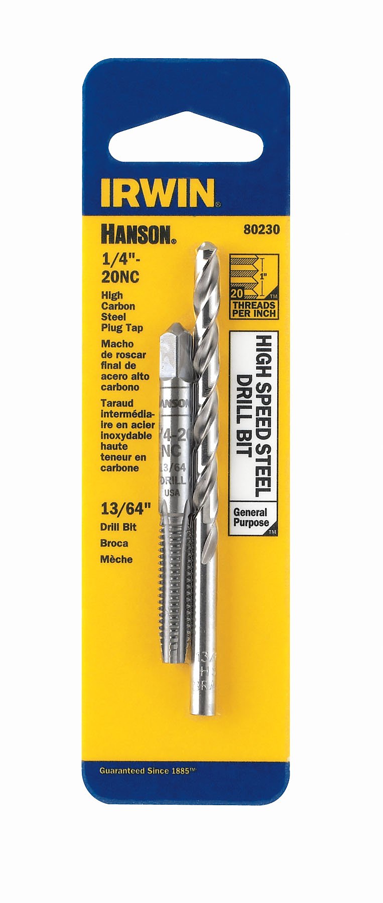 Irwin Tools IRWIN Drill And Tap Set, 1/4-Inch - 20 NC Tap and 13/64-Inch Drill Bit (80230) 1 Count (Pack of 1)