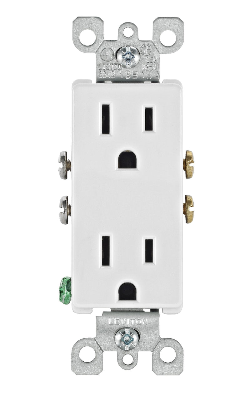 Leviton 5325-WMP 15 Amp, 125 Volt, Decora Duplex Receptacle, Residential Grade, Grounding, 10-Pack, White 10 count(Pack of 1)