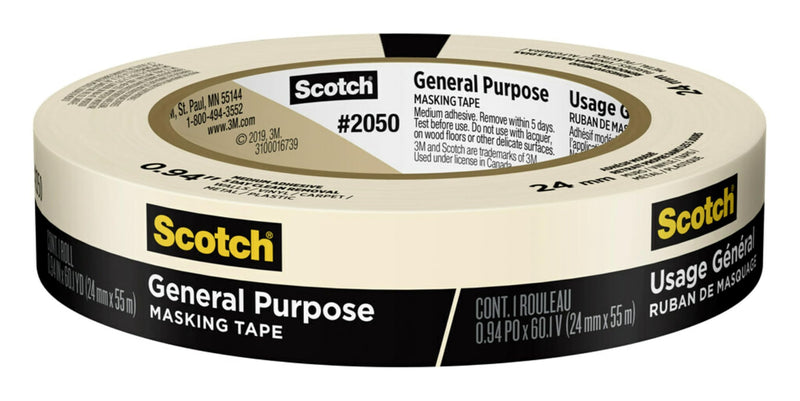 Scotch General Purpose Masking Tape, Tan, Tape for Labeling, Bundling and General Use, Multi-Surface Adhesive Tape, 0.94 Inches x 60 Yards, 1 Roll 0.94 in